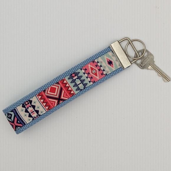 Aztec Keychain Wristlet Fabric Key FOB Gift Diamond Tribal XO Western Cowboy - Picture 1 of 9